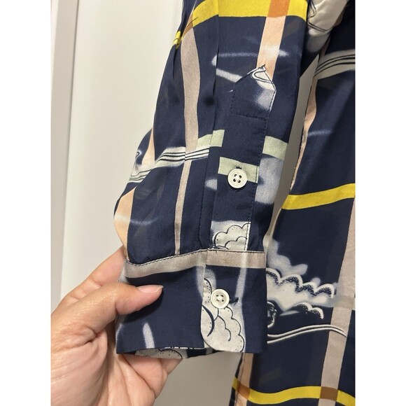 ANTHROPOLOGIE Zooligst CHARLOTTE LINTON Smoke Signs Cloud Silk Blouse Size 10 - Picture 6 of 7